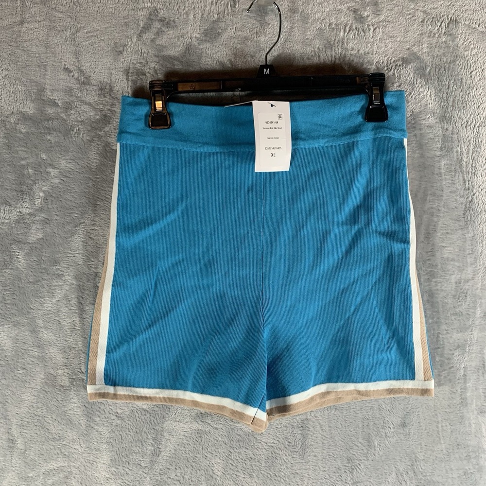 Cotton On Body Women's Short XL Summer Knit Bike Blue Stripe Tan Trim NWT